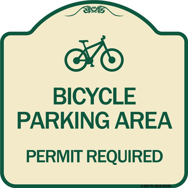 Bicycle Parking Area Permit Required W/ Graphic Heavy-Gauge Aluminum Sign, 18" x 18", TG-1818-24324